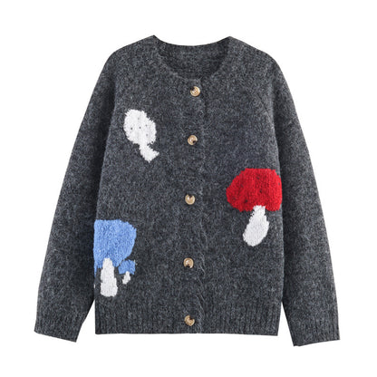 Damen Strickjacke mit buntem Pilzdesign Stalluxe