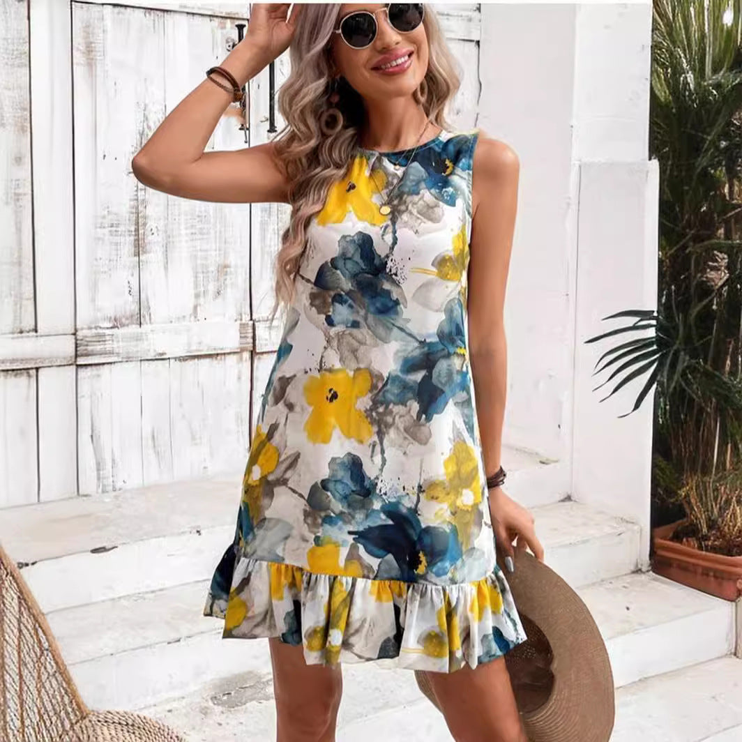 Damen Blumenkleid mit Rüschensaum Stalluxe