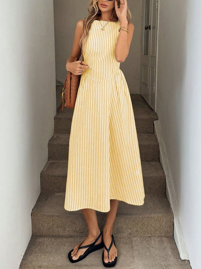 Damen Midi-Kleid mit schmalen Streifen und taillierter Silhouette Stalluxe