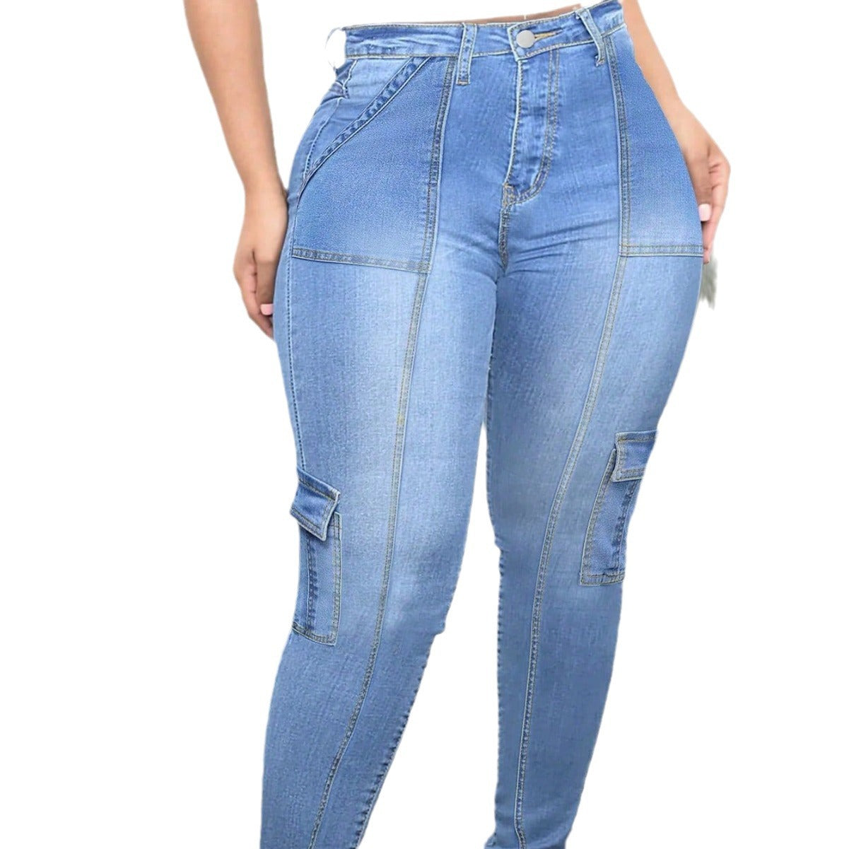 Damen Cargo-Jeans im Slim Fit mit hohen Seitentaschen und modischen Kontrastnähten Stalluxe