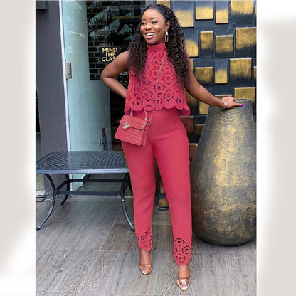 Damen Jumpsuit mit Spitzenoberteil und taillierter Hose Stalluxe