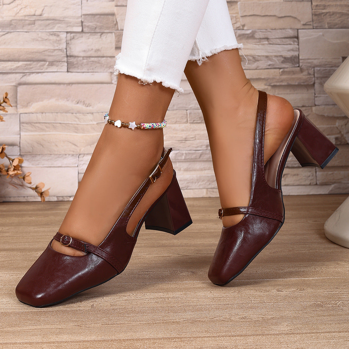 Damen Elegante Slingback-Pumps mit quadratischer Zehenpartie und modischem Blockabsatz Stalluxe