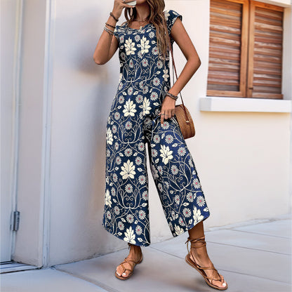 Damen Jumpsuit mit floralem Design und weitem Bein Stalluxe