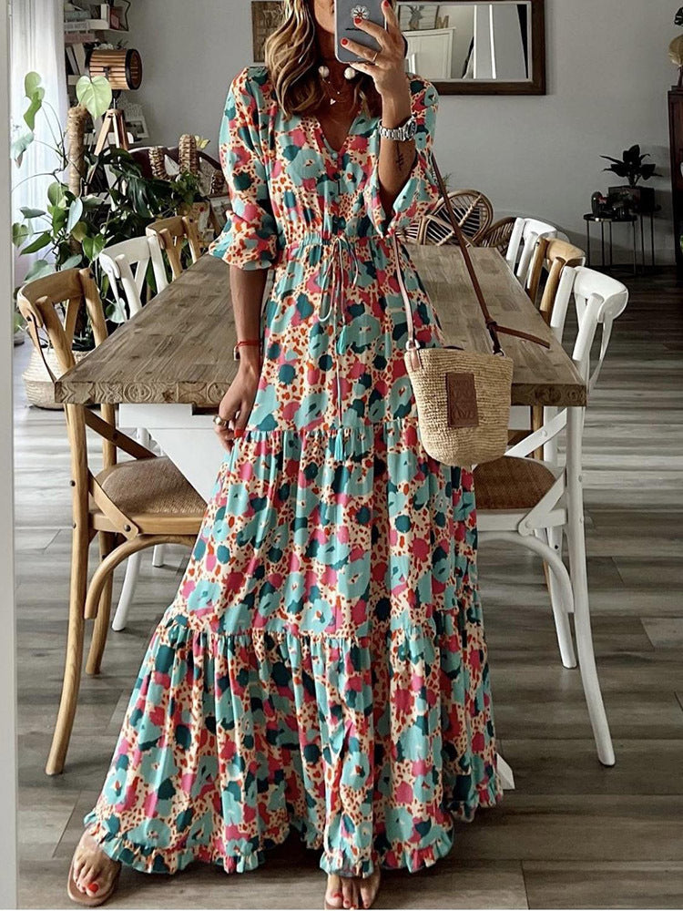 Damen Maxikleid mit feinem Paisleymuster und eleganter Knopfleiste Stalluxe