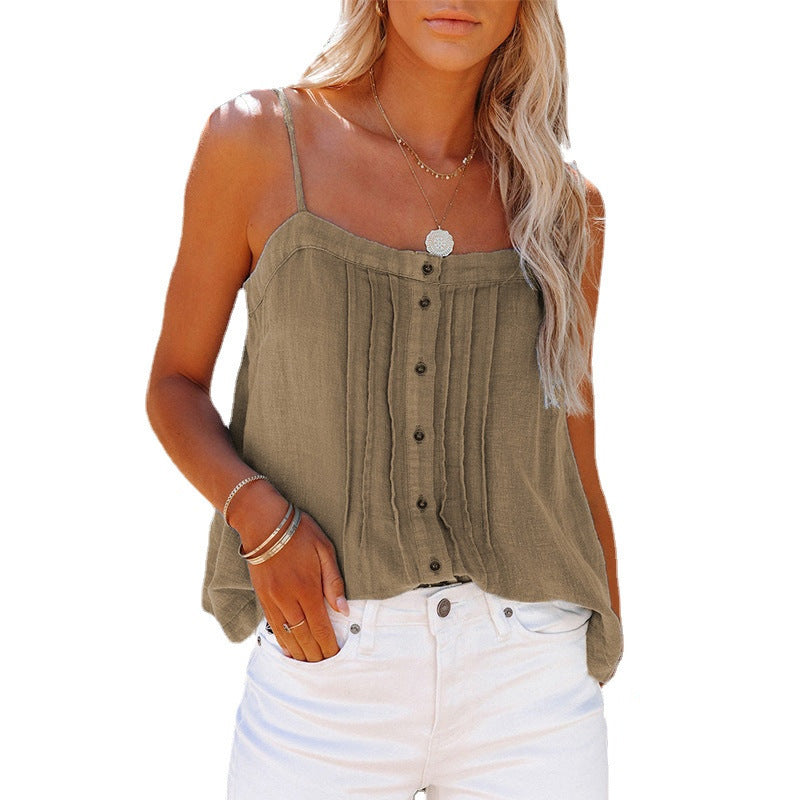 Damen luftiges Spaghettiträger-Oberteil mit kariertem Design und Knopfdetails Stalluxe