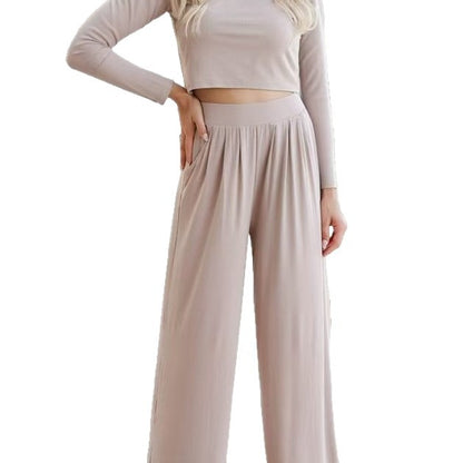 Damen Loungewear-Set mit cropped Oberteil und weit geschnittenen Hosen Stalluxe