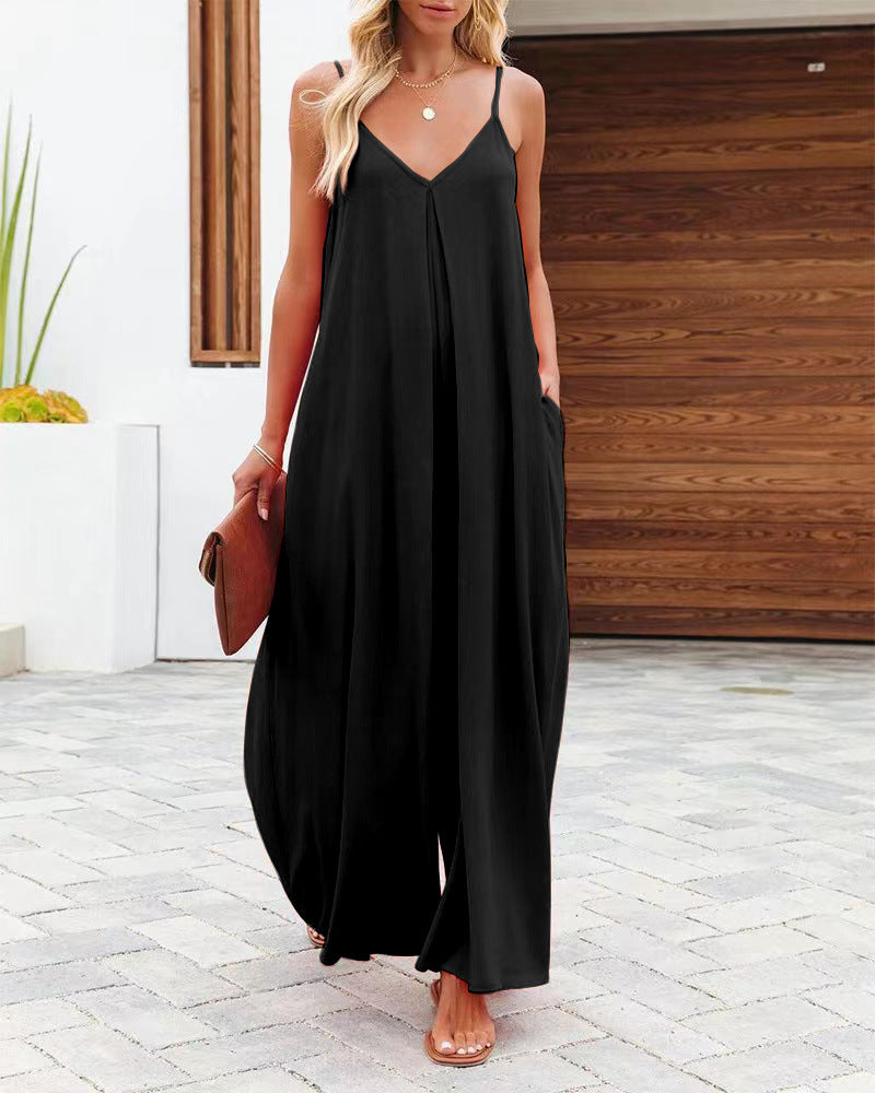 Damen Smarter Jumpsuit mit tiefem V-Ausschnitt und Seitentaschen Stalluxe