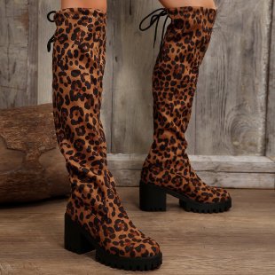 Damen Überknee-Stiefel mit modischem Leopardenmuster und robustem Blockabsatz Stalluxe