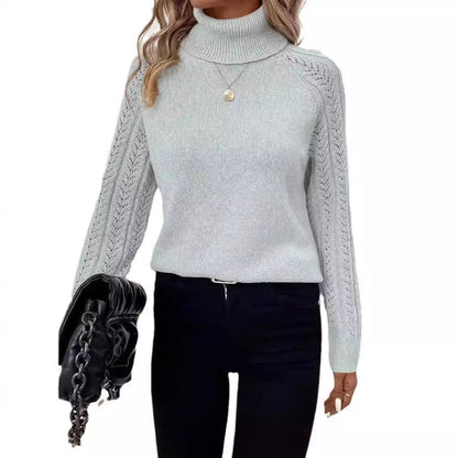 Damen Strickpullover mit hohem Kragen und filigranem Lochmuster Stalluxe
