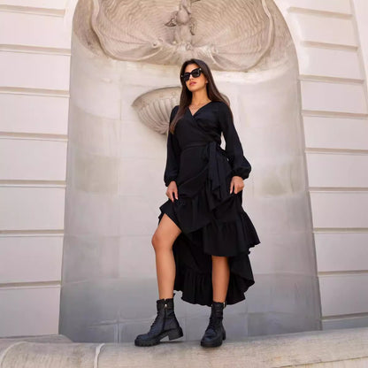 Damen Wickelkleid im modischen Leopardenmuster mit voluminösen Ärmeln Stalluxe