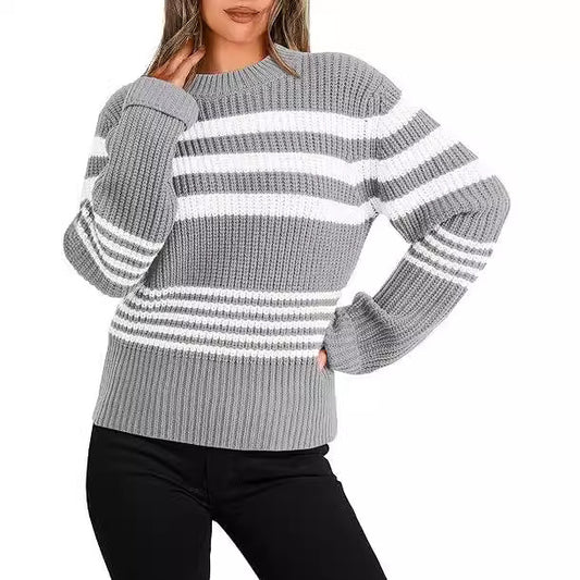 Damen Strickpullover mit modernen Kontraststreifen und lässigem Schnitt Stalluxe