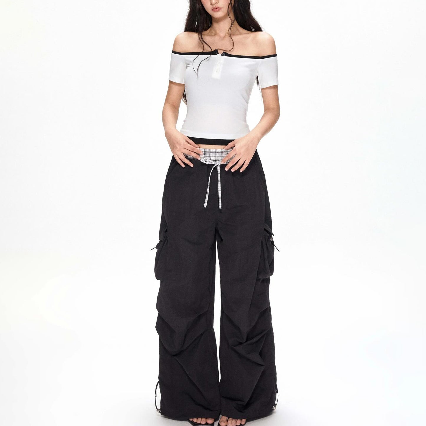 Damen Cargo-Hose mit breitem Bein und verstellbarem Bund Stalluxe