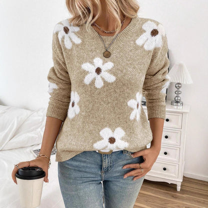 Damen Strickpullover mit floralem Design und Rundhalsausschnitt Stalluxe