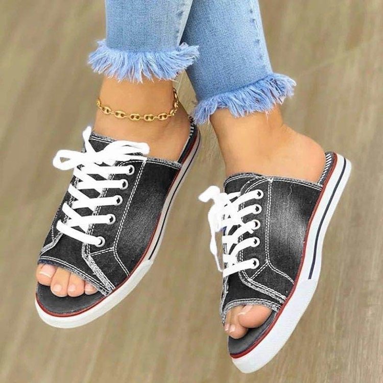 Damen Slip-On Sneakers im sportlichen Jeanslook mit modischer Schnürung Stalluxe