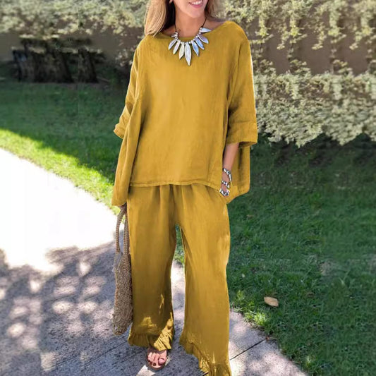 Damen lässiges zwei-teiliges Set mit weiten Hosen und oversized Oberteil Stalluxe