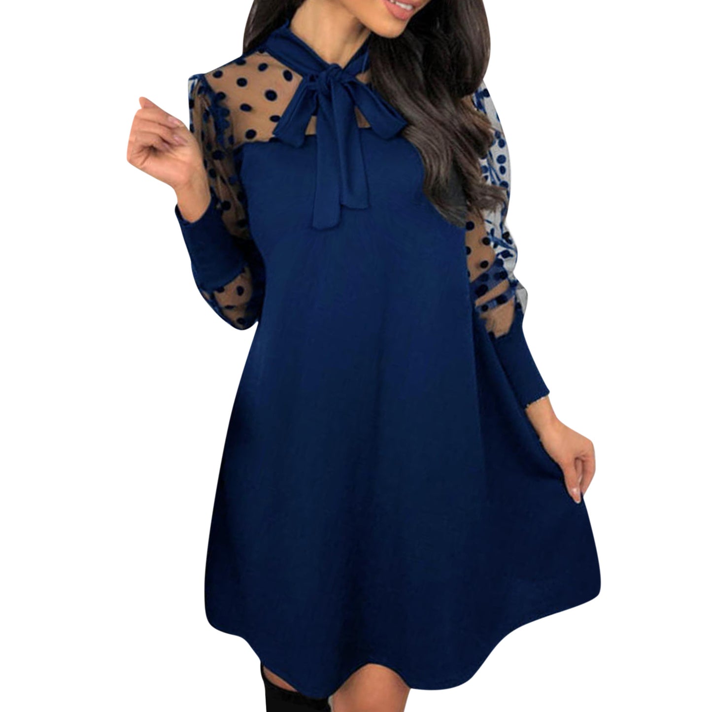 Damen Chiffonkleid mit eleganter Schleife und gepunktetem Design Stalluxe