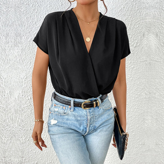 Damen Body mit eleganter Wickeloptik und kurzen Ärmeln Stalluxe