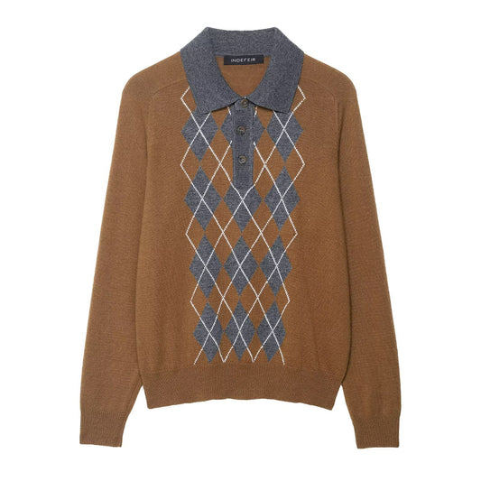 Damen Pullover mit modernem Rautenmuster und Polokragen Stalluxe
