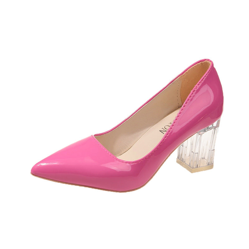Damen klassische Pumps mit transparentem Blockabsatz und spitz zulaufender Vorderkappe Stalluxe