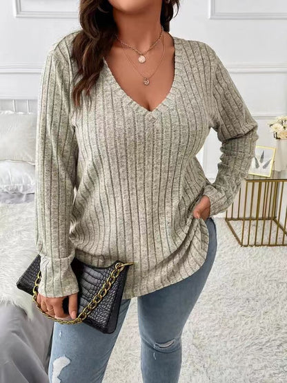 Damen Langarm V-Ausschnitt Shirt mit feiner Rippstruktur Stalluxe