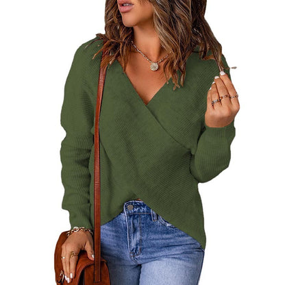 Damen lässiger Wickel-Pullover mit tiefem V-Ausschnitt und strukturiertem Gewebe Stalluxe