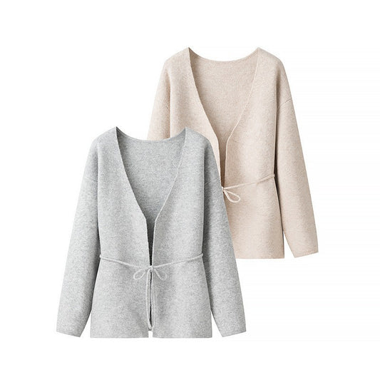 Damen lockere Strickjacke mit Taillenschnürung und weitem V-Ausschnitt Stalluxe