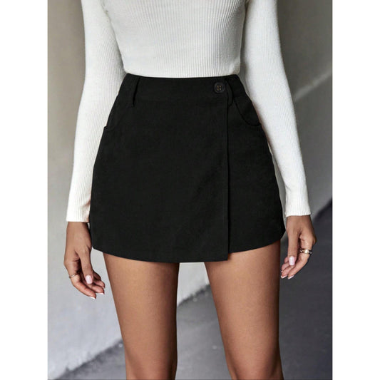 Damen Minirock mit asymmetrischem Schnitt und Knopfdetails Stalluxe