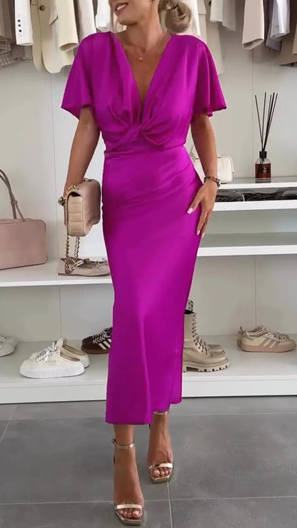 Damen Elegantes Wickelkleid aus satinierter Baumwolle Stalluxe