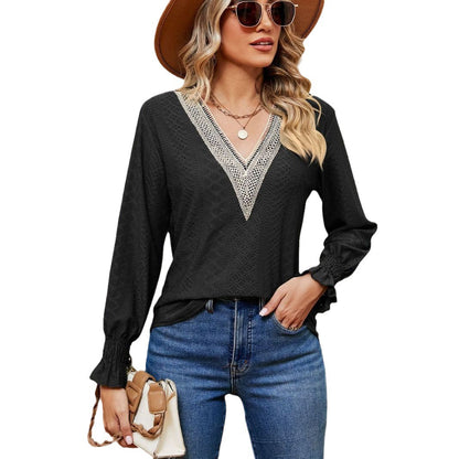 Damen Bluse mit luftigen Lochstickereien und V-Ausschnitt Stalluxe
