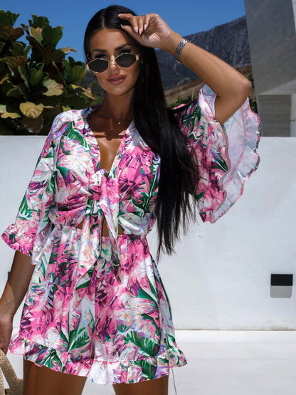 Damen Sommerliches Strandkleid mit floralem Design und Bindedetails Stalluxe
