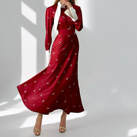 Damen Maxi-Kleid mit eleganter Overlay-Jacke und zarten Applikationen Stalluxe