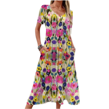 Damen Maxi-Kleid mit floralem Design und praktischen Taschen Stalluxe