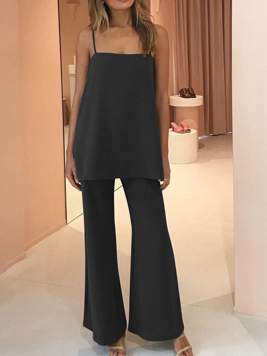 Damen elegante Kombination aus Top und weit geschnittenen Hosen Stalluxe