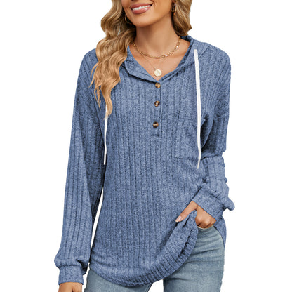 Damen lässiger Hoodie mit Knopfleiste und strukturiertem Design Stalluxe