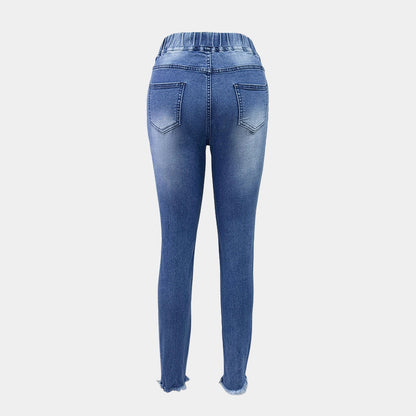 Damen Ripped Skinny Jeans mit elastischem Bund und modischen Destroyed-Details Stalluxe