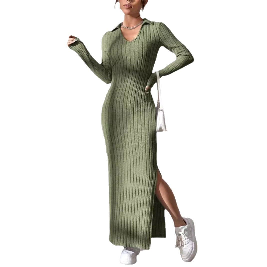 Damen Maxikleid mit elegantem Rippdesign und modischem V-Ausschnitt Stalluxe