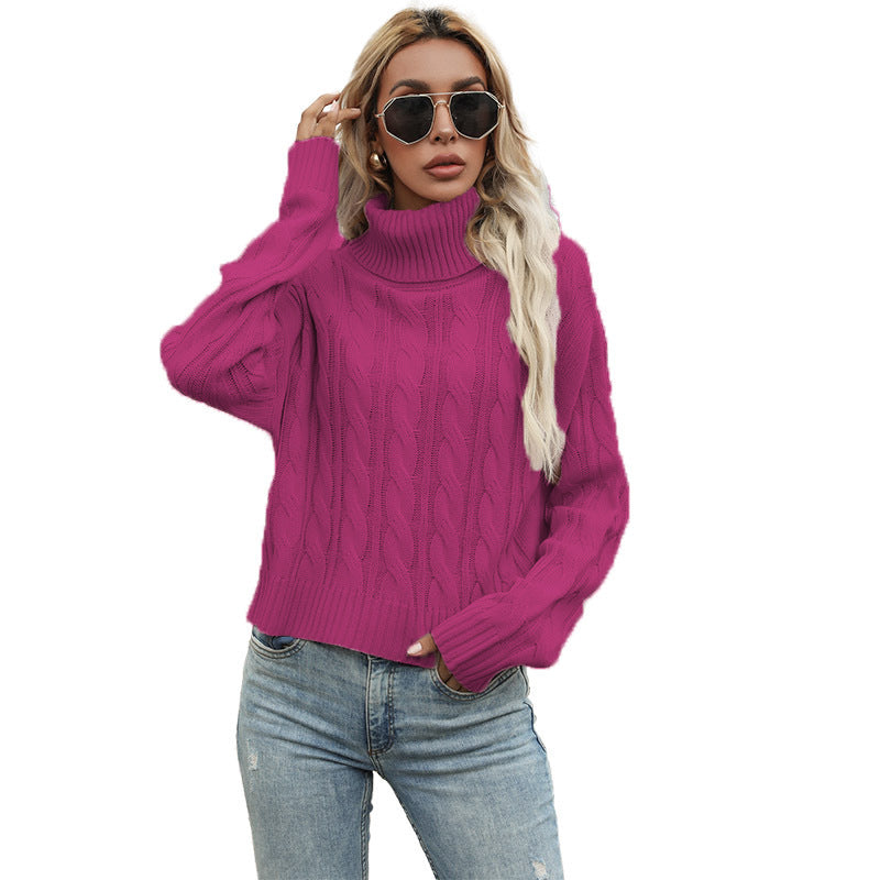 Damen Grobstrickpullover mit hohem Rollkragen und markantem Zopfmuster Stalluxe