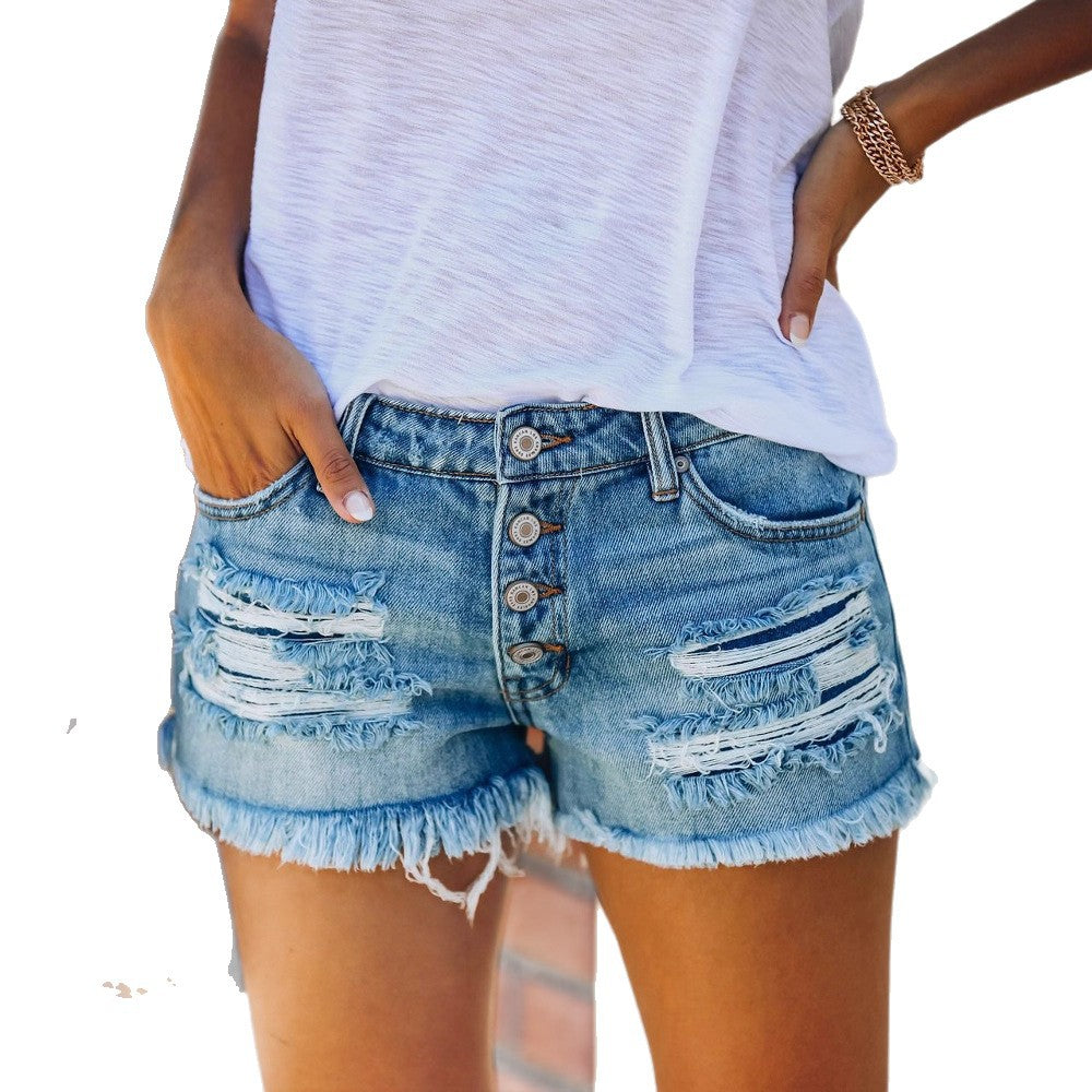 Damen Jeansshorts im trendigen Destroyed-Design mit fransigem Saum Stalluxe