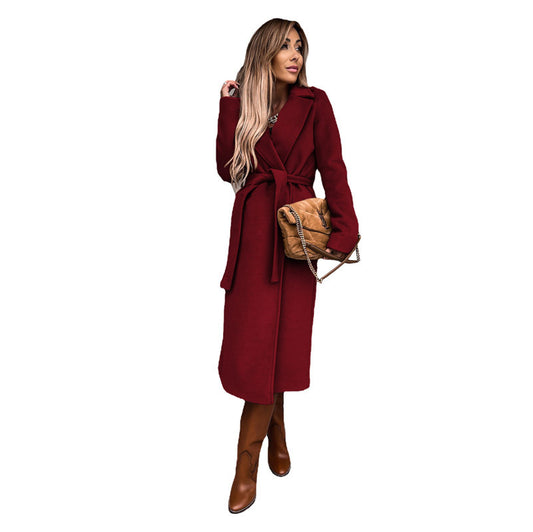 Damen eleganter Wool-Mantel mit Gürtel und zeitloser Silhouette Stalluxe