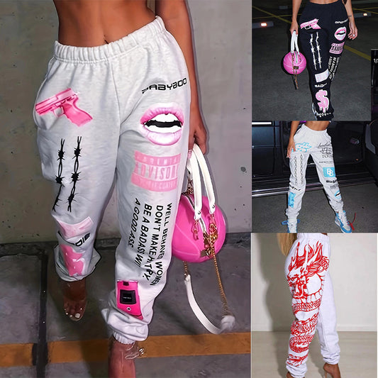 Damen lässige Sporthose mit auffälligen Schriftzügen und Grafikdesign Stalluxe