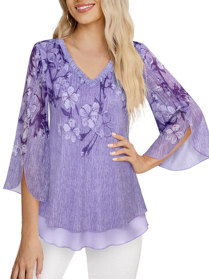 Damen Blumengemusterte Viskosebluse mit weiten Ärmeln Stalluxe