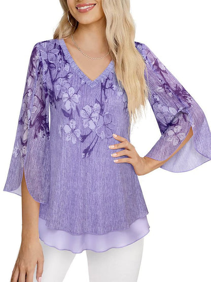 Damen Blumengemusterte Viskosebluse mit weiten Ärmeln Stalluxe