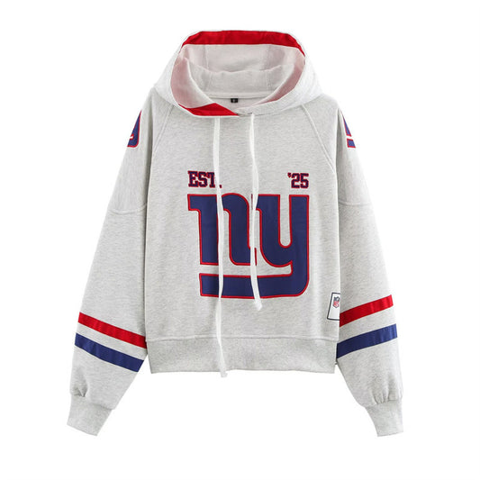 Damen sportlicher cropped Hoodie mit buntem Grafikelement und praktischem Kordelzug Stalluxe