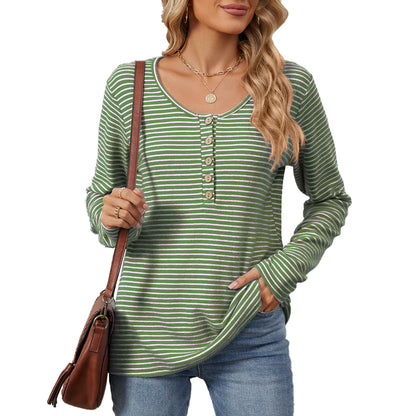 Damen gestreiftes Langarmshirt mit Knopfleiste und lässiger Passform Stalluxe