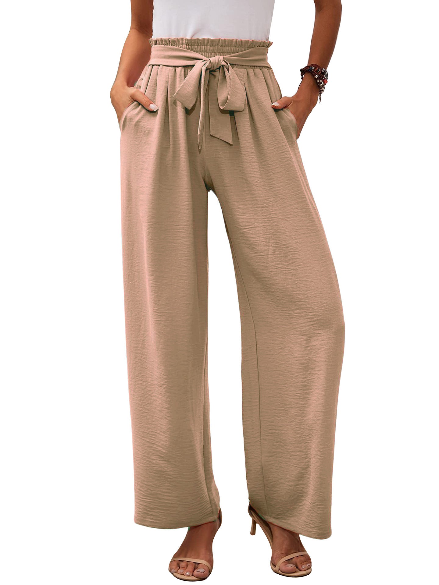 Damen Weite Stoffhose mit Elastischem Bund und Gürteldetail Stalluxe