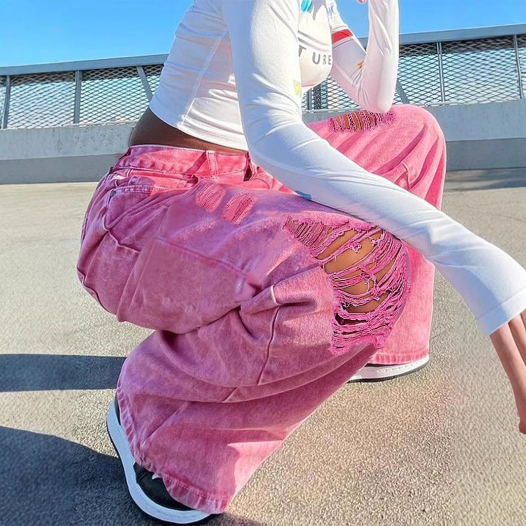 Damen Weit geschnittene Jeans mit modischen Destroyed-Details Stalluxe