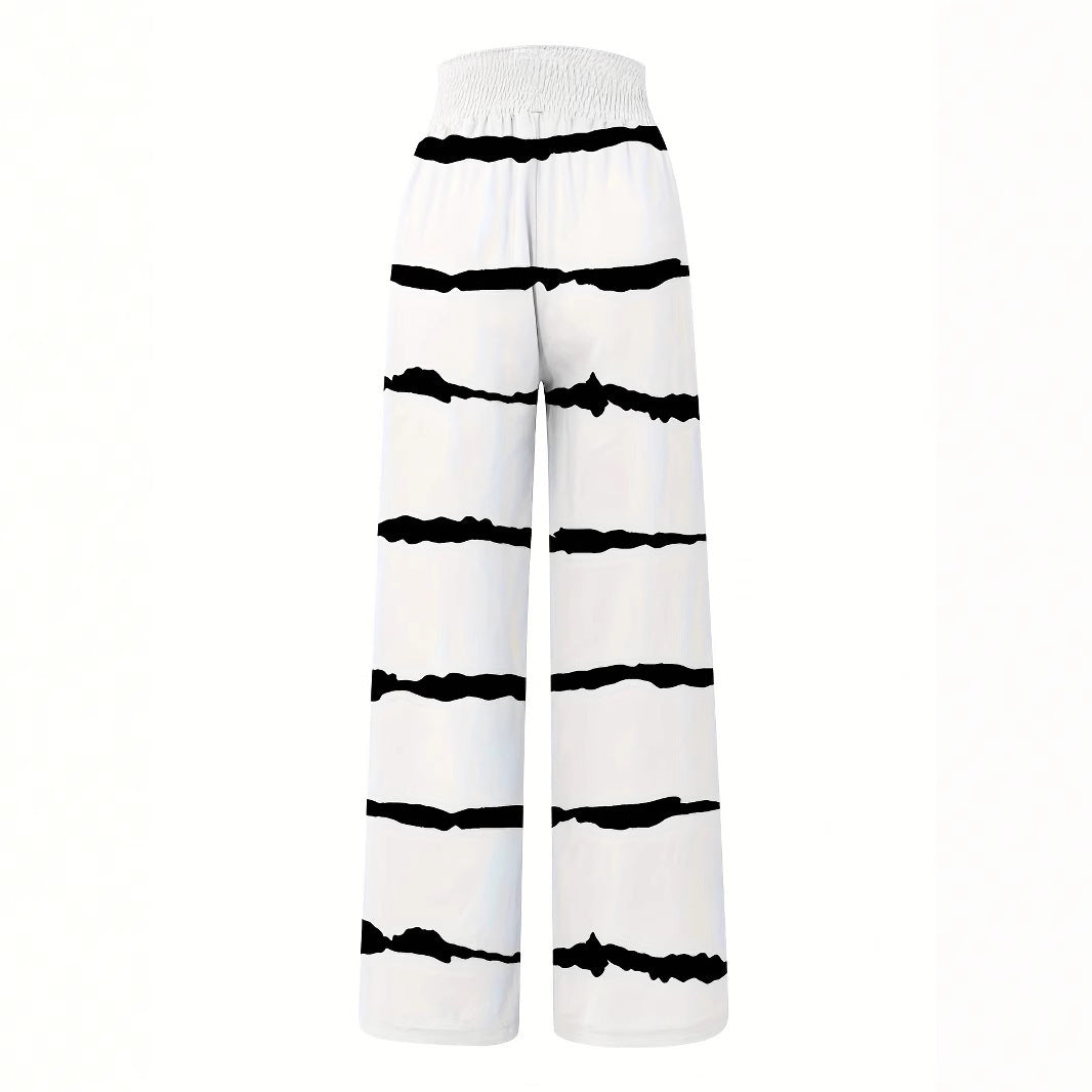Damen weit geschnittene Sommerhose mit elastischem Bund und modischem Streifenmuster Stalluxe