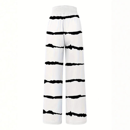 Damen weit geschnittene Sommerhose mit elastischem Bund und modischem Streifenmuster Stalluxe