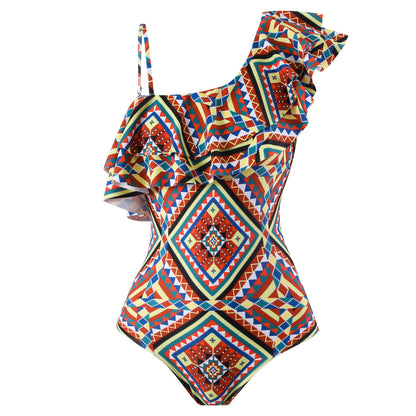 Damen Einteiler Badeanzug mit asymmetrischem Schnitt und modischem Wickelrock Stalluxe