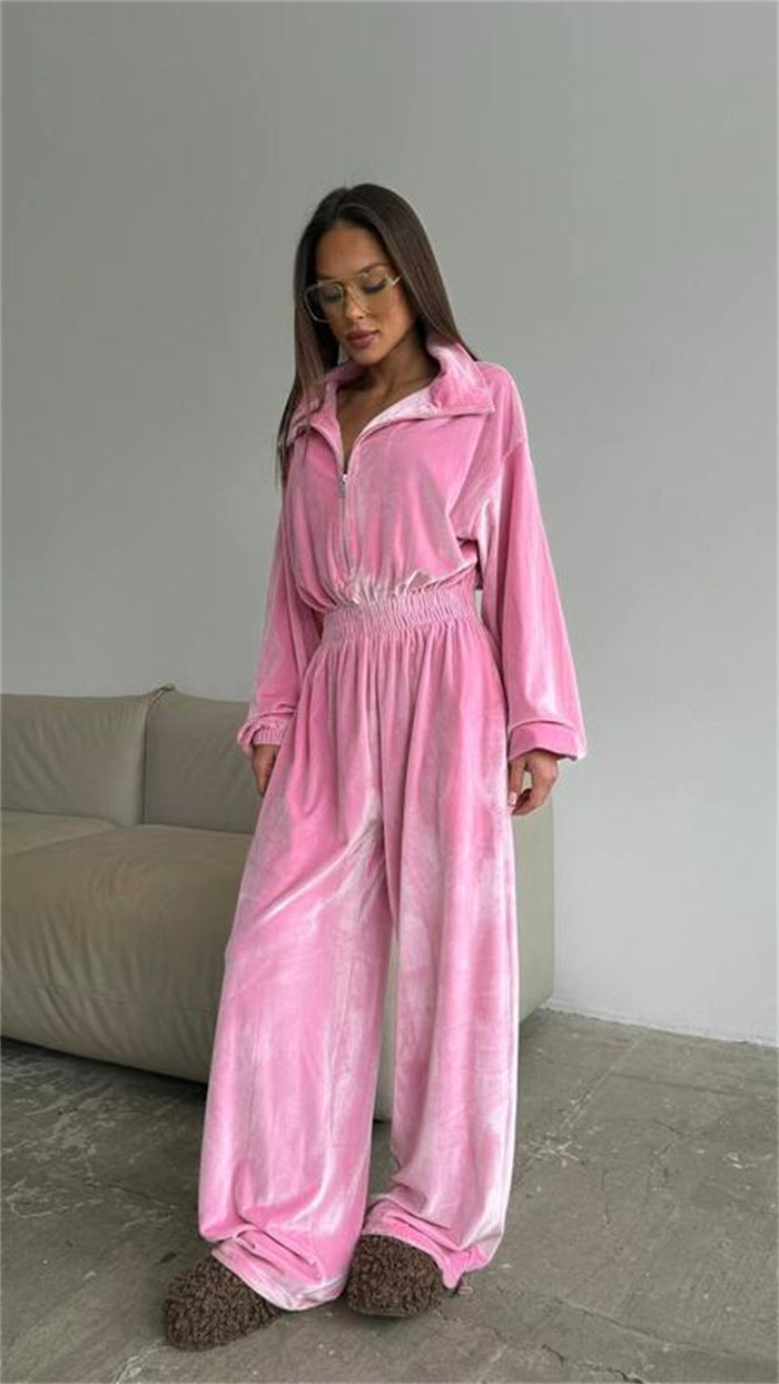 Damen eleganter Fleece-Jumpsuit mit hohem Kragen und Kordelzug Stalluxe